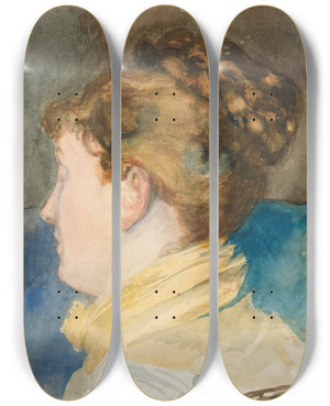 Triptych art skateboard deck of Edwin Austin Abbey Portrait Of Mrsabbey by Edwin Austin Abbey (1852-1911)