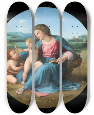 Triptych art skateboard deck of Raphael The Alba Madonna by Raphael (1483-1520)