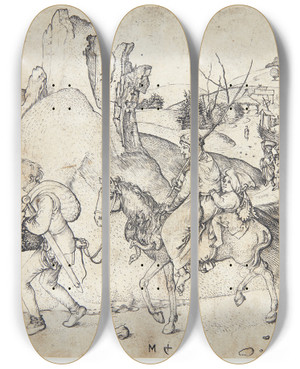 Triptych art skateboard deck of Martin Schongauer Bondefamilie P Vej Til Marked by Martin Schongauer (1435-1491)