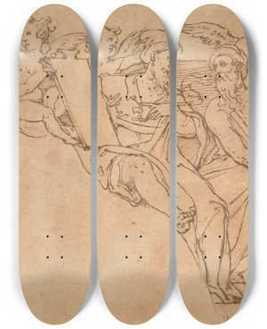 Triptych art skateboard deck of After Federico Zuccaro Decorative Group by After Federico Zuccaro (1541-1609)