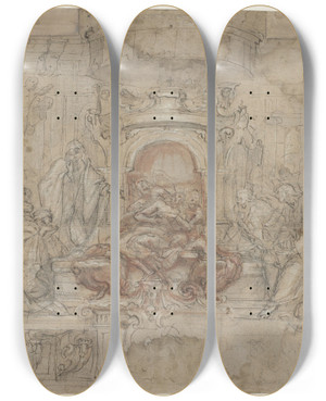 Triptych art skateboard deck of Baldassare Franceschini Design For An Easter Altar by Baldassare Franceschini (1611-1690)