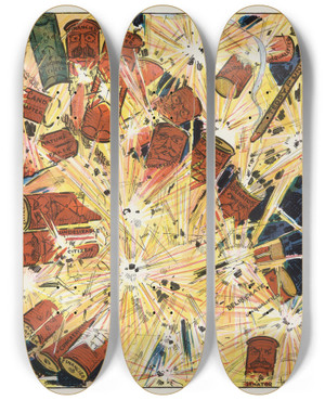 Triptych art skateboard deck of Frank Arthur Nankivell Setting Em Off by Frank Arthur Nankivell (1869-1959)