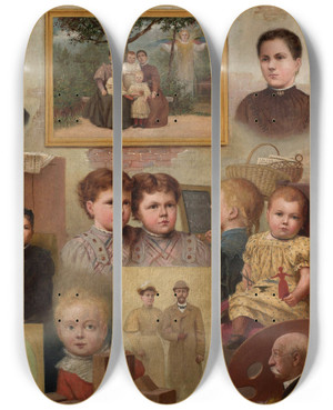 Triptych art skateboard deck of Adrian Gbocki Collective Portrait Of The Kalinowski Family With The Painters Selfportrait by Adrian Glebocki (1833-1905)