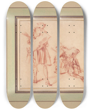 Triptych art skateboard deck of Jeanantoine Watteau Tworecruits by Jean-Antoine Watteau (1684-1721)