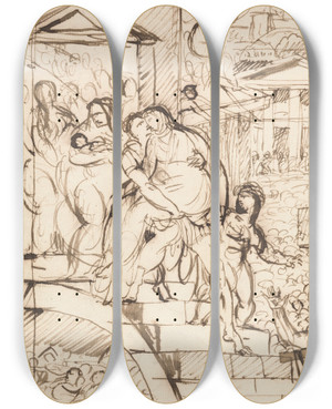 Triptych art skateboard deck of Benjamin Robert Haydon The Banishment Of Aristides by Benjamin Robert Haydon (1786-1846)