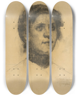 Triptych art skateboard deck of Kontantn Kvrikamarik Tdia Hlavy Dievaa by Kontantn Kvri-Kamarik (1882-1916)