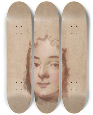 Triptych art skateboard deck of Charles Beale Portrait Study Of A Mans Face by Charles Beale (1660-1714)