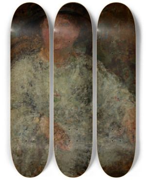 Triptych art skateboard deck of Olga Boznanska Portrait Of A Lady With Glasses by Olga Boznanska (1865-1940)