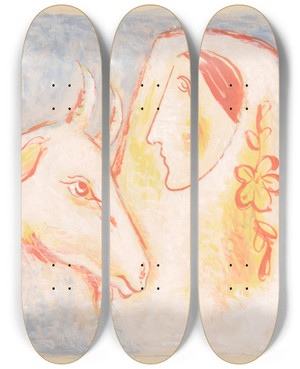 Triptych art skateboard deck of Mikul Galanda Goat Herder by Mikulas Galanda (1895-1938)
