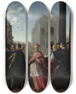 Triptych art skateboard deck of Ottavio Leoni A Cardinals Procession by Ottavio Leoni (1578-1630)