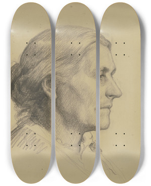Triptych art skateboard deck of Otto Scholderer Bildnis Einer Lteren Dame Nach Rechts_2 by Otto Scholderer (1834-1902)