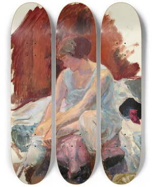 Triptych art skateboard deck of Pierre Bonnard Le Lever Les Bas by Pierre Bonnard (1867-1947)