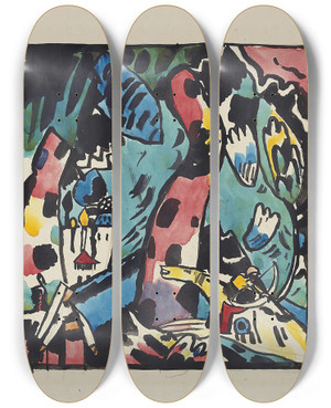 Triptych art skateboard deck of Wassily Kandinsky Design For The Color Woodcut Archer by Wassily Kandinsky (1866-1944)
