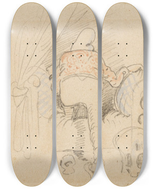 Triptych art skateboard deck of Wilhelm Busch Die Gestrte Aber Glcklich Wieder Errungene Nachtruhe Der Floh 18 by Wilhelm Busch (1832-1908)