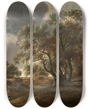 Triptych art skateboard deck of Jan Vermeer Van Haarlem The Elder Landscape With Staffage by Jan Vermeer van Haarlem the Elder (1628-1691)