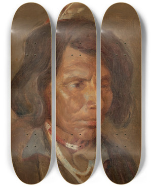 Triptych art skateboard deck of Eanger Irving Couse Klikitat Chief by Eanger Irving Couse (1866-1936)