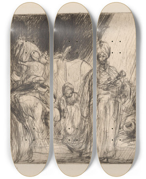 Triptych art skateboard deck of Marius Bauer Pasja by Marius Bauer (1867-1932)
