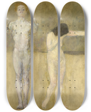 Triptych art skateboard deck of Ludvig Karsten Adam And Eve by Ludvig Karsten (1876-1926)