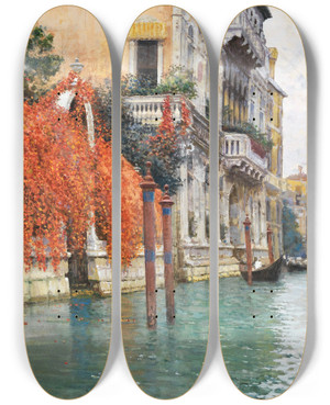 Triptych art skateboard deck of Vincenzo Caprile Venice The Grand Canal by Vincenzo Caprile (1856-1936)