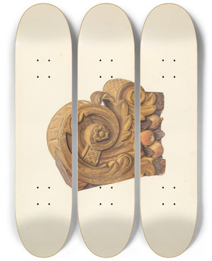 Triptych art skateboard deck of Betty Fuerst Billethead From A Rockport Schooner by Betty Fuerst