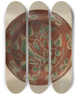 Triptych art skateboard deck of William L Antrim Plate by William L Antrim
