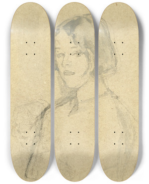 Triptych art skateboard deck of Gwen John Young Girl With Bobbed Hair by Gwen John (1876-1939)