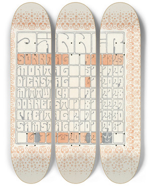 Triptych art skateboard deck of Alfred Roller Jnner by Alfred Roller (1864-1935)