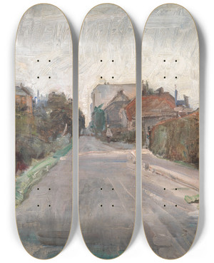 Triptych art skateboard deck of Albert Gottschalk Gade Udkanten Af Kbenhavn by Albert Gottschalk (1866-1906)