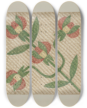 Triptych art skateboard deck of Fred Hassebrock Tulip Pattern Quilt by Fred Hassebrock