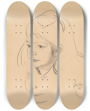 Triptych art skateboard deck of George Wesley Bellows Studies Of Jean by George Wesley Bellows (1882-1925)