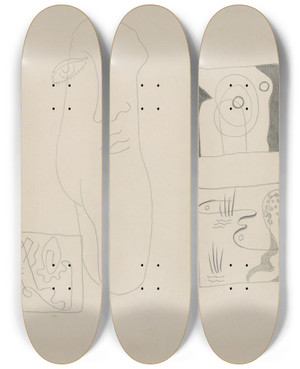 Triptych art skateboard deck of Mikul Galanda Sketchbook With Various Studies_15 by Mikulas Galanda (1895-1938)