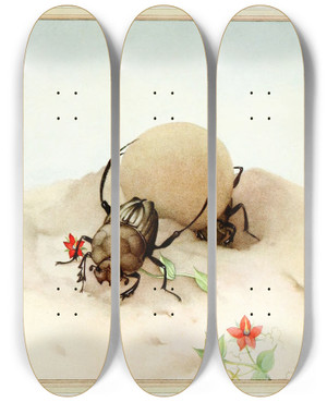 Triptych art skateboard deck of Edward Julius Detmold The Sisyphus by Edward Julius Detmold (1883-1957)