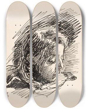 Triptych art skateboard deck of Fritz Syberg Hoved Af Kunstnerens Datter Clara Nolle by Fritz Syberg (1862-1939)