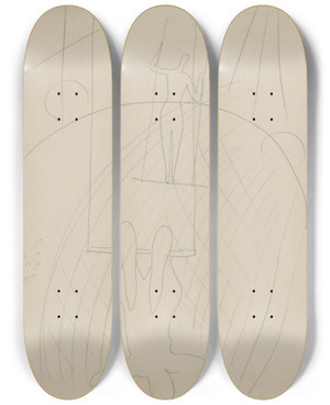 Triptych art skateboard deck of Mikul Galanda Sketchbook With Various Studies_14 by Mikulas Galanda (1895-1938)