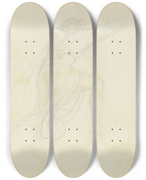 Triptych art skateboard deck of Moritz Von Schwind Kneeling Man During The Sngerkrieg by Moritz Von Schwind (1804-1871)
