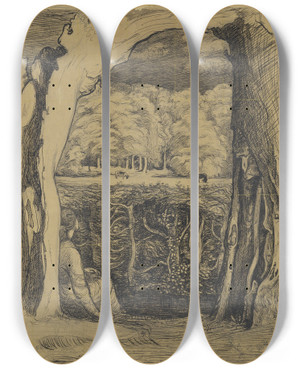Triptych art skateboard deck of Richard Nicolas Roland Holst Landschap Met Een Vrouw Zittend Tussen Twee Wilgen by Richard Nicolaus Roland Holst (1868-1938)