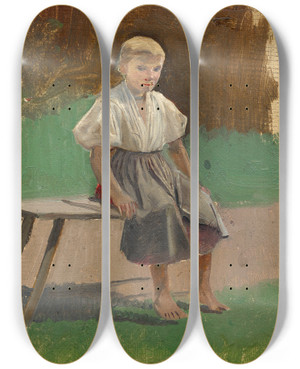 Triptych art skateboard deck of Ladislav Mednynszky Study Of A Seated Peasant Girl by Ladislav Mednyanszky (1852-1919)