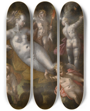 Triptych art skateboard deck of Follower Of Bartholomaeus Spranger The Four Elements by Follower Of Bartholomaeus Spranger (1546-1611)