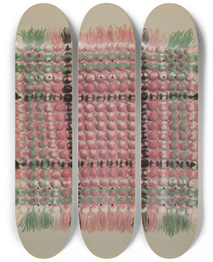Triptych art skateboard deck of Eva Wilson Mat by Eva Wilson