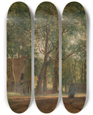 Triptych art skateboard deck of Andreas Schelfhout Farmyard by Andreas Schelfhout (1787-1870)