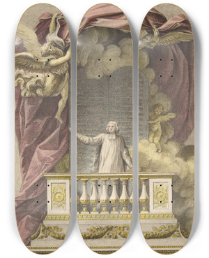 Triptych art skateboard deck of Augustin Pajou Design For A Pulpit by Augustin Pajou (1730-1809)