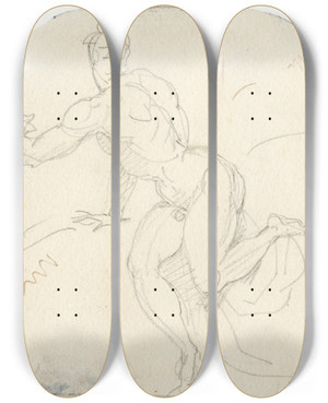 Triptych art skateboard deck of David Humbert De Superville Zittend Mannelijk Naakt Zich Omwendend by David Humbert De Superville (1770-1849)