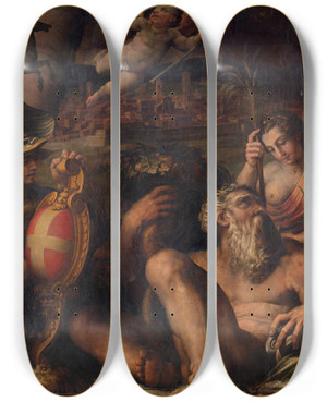 Triptych art skateboard deck of Giorgio Vasari Allegory Of Arezzo by Giorgio Vasari (1511-1574)