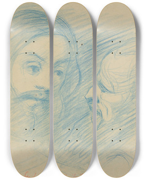 Triptych art skateboard deck of Milan Thomka Mitrovsk Two Studies Of Titians Heads by Milan Thomka Mitrovsky (1875-1943)