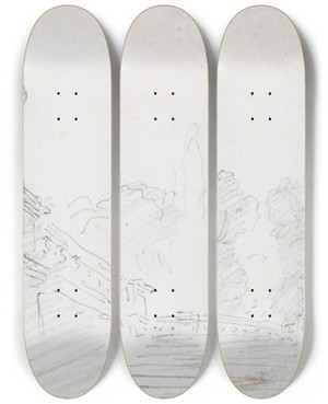 Triptych art skateboard deck of Hubert Robert Monumental Stairway by Hubert Robert (1733-1808)