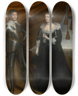 Triptych art skateboard deck of Gerard Van Honthorst Double Portrait Of Frederik Hendrik 1584 1647 And Amalia Of Solmsbraunfels 1602 1675 by Gerard Van Honthorst (1592-1656)