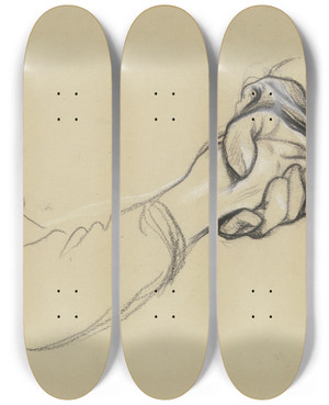 Triptych art skateboard deck of Victor Mller Die Ineinander Gelegten Rechten Hnde Einer Frau Und Eines Einen Handschuh Tragenden Mannes by Victor Muller (1829-1871)