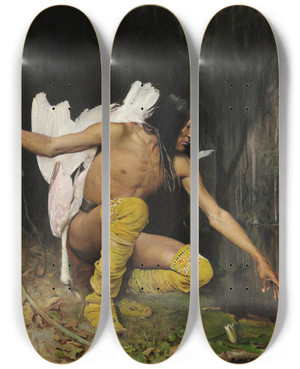 Triptych art skateboard deck of George De Forest Brush The Indian And The Lily by George De Forest Brush (1855-1941)