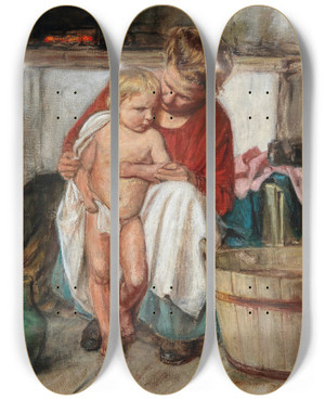 Triptych art skateboard deck of Gustav Igler Nach Dem Bade by Gustav Igler (1842-1908)