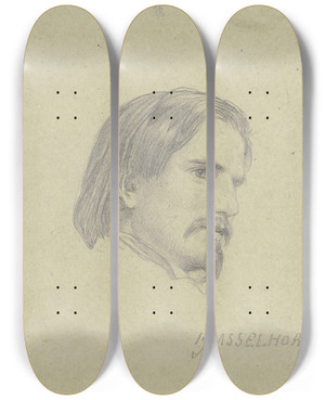 Triptych art skateboard deck of Johann Heinrich Hasselhorst Enrico Gamba Kopf Nach Rechts by Johann Heinrich Hasselhorst (1825-1904)